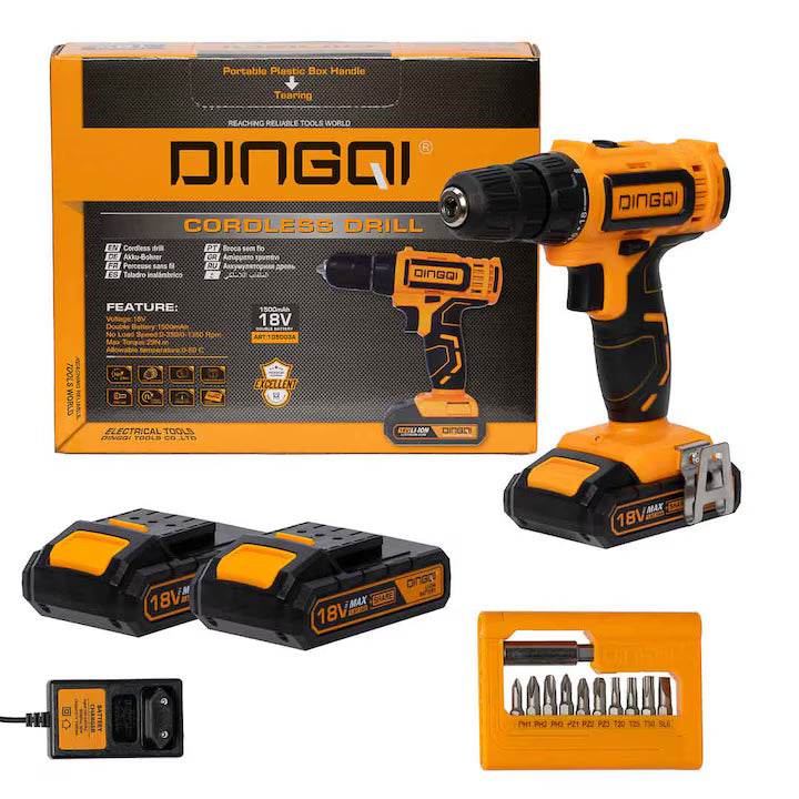 DINGQI Aku Šrafilica/Bušilica 18V - Dve Baterije, Punjač i 10 bitova